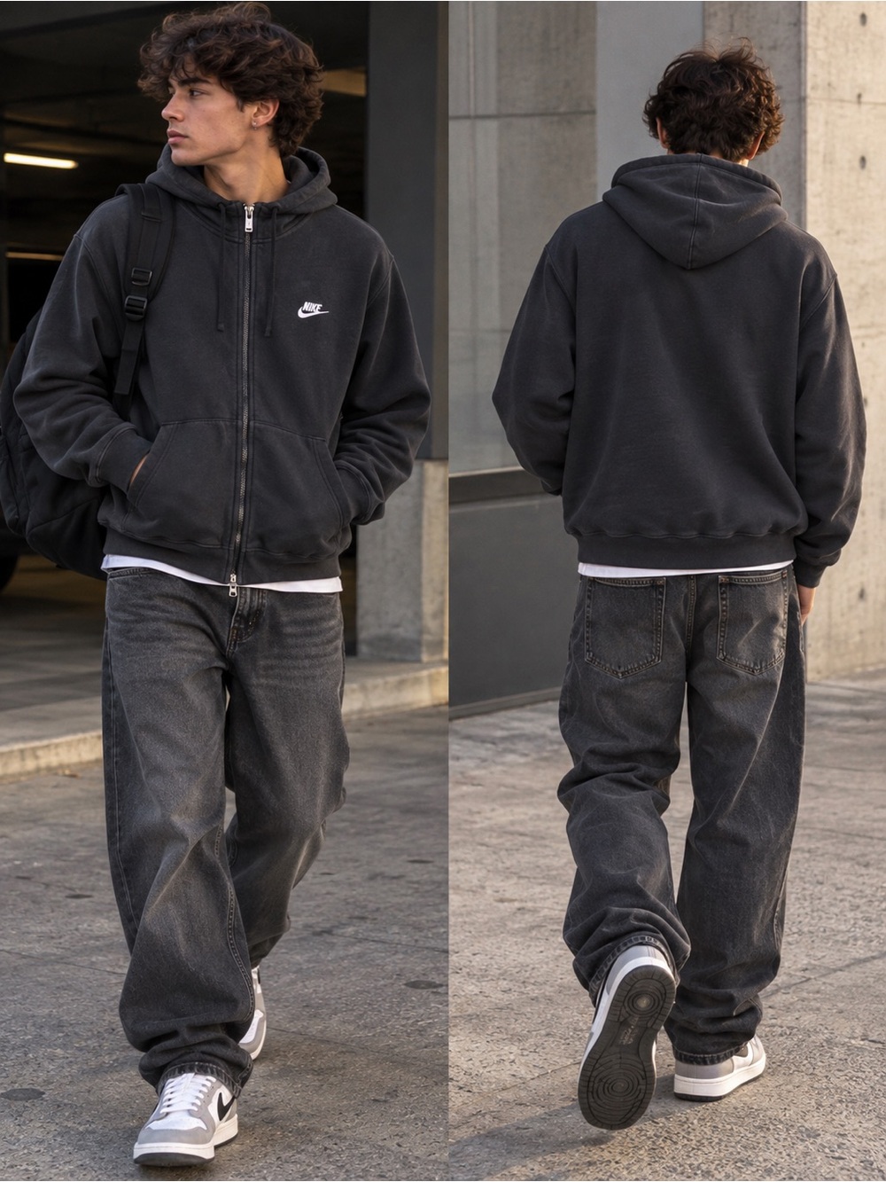 Nike Black Full-Zip Hooded Sweatshirt with White Logo